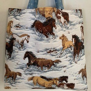 Horses Running Wild On Denim Tote, Shoulder Bag